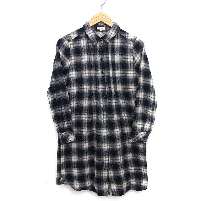 【中古】ハッシュアッシュ HusHusH シャツワンピ ワンピース チュニック ミニ 膝上 チェック 柄 長袖 コットン 綿 3 ブラック 黒 /HT23 レディース 【ベクトル 古着】 240117