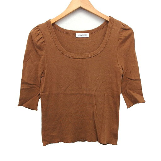 【中古】エメルリファインズ EMMEL REFINES カットソー Tシャツ シンプル 切替リブ フリル 五分袖 丸首 コットン 綿 ブラウン 茶 /HT3 レディース 【ベクトル 古着】 240222 【中古】エメルリファインズ EMMEL REFINES カットソー Tシャツ シンプル 切替リブ フリル 五分袖 丸首 コットン 綿 ブラウン 茶 /HT3 レディース 【ベクトル 古着】 240222