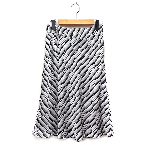 【中古】リフレクト Reflect ストライプ フレアスカート ひざ下丈 ミディ丈 38 ホワイト 白 ブラック 黒 /FT3 レディース 【ベクトル 古着】 240217