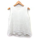 【中古】コムサ COMME CA カットソー ブラウス ノースリーブ シフォン シワ加工 シンプル ロングテール Vネック 7 アイボリー 白 /HT10 レディース 【ベクトル 古着】 240208(4)