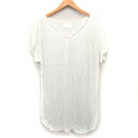 【中古】ラディアンスドシセ radiance de SYHSE チュニック Tシャツ 英字 フリル 切りっぱなし ラウンドヘム 半袖 Vネック M ホワイト 白...
