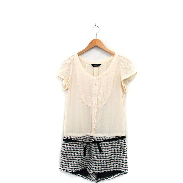 【中古】フローレント FLORENT オールインワン 切替 半袖 リボン ツイード シルク アイボリー 白 /KT8 レディース 【ベクトル 古着】 2..