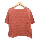 【中古】スタディオクリップ Studio Clip カットソー Tシャツ ボーダー 柄 バックボタン 五分袖 丸首 綿混 麻混 ブラウン 茶 /HT4 レディース 【ベクトル 古着】 240223(4)
