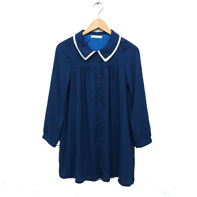 【中古】ローリーズファーム LOWRYS FARM 重ね衿 シャツ チュニック 長袖 シフォン 無地 M ブルー 青 /FT15 レディース 【ベクトル 古着】 240313