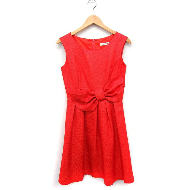 【中古】ストロベリーフィールズ STRAWBERRY-FIELDS リボン フレア ワンピース ひざ丈 ノースリーブ 無地 オレンジ /FT6 レディース 【ベクトル 古着】 240403