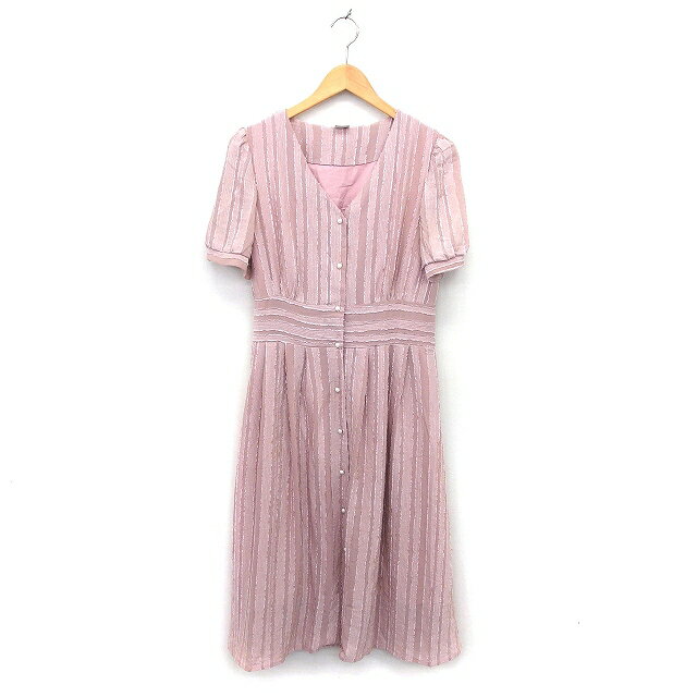 【中古】クーイ Coo+i シャツワンピース フレア ロング タック 透け感 半袖 M くすみピンク /NT7 レディース 【ベクトル 古着】 240417