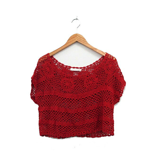 【中古】アロー a.r.w メッシュ ニット セーター 半袖 ショート リネン M オレンジ 橙色 /KT11 レディ..