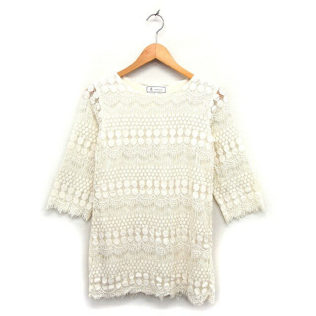 【中古】ロペピクニック ROPE Picnic チュニック ブラウス レース コットン混 フリンジ ボートネック 透け感 七分袖 38 オフホワイト /NT16 レディース 【ベクトル 古着】 240429