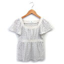 【中古】クミキョク 組曲 KUMIKYOKU ブラウス レース コットン混 クロップド スクエアネック 刺繍 ラグランスリーブ 半袖 2 アイボリー /NT8 レディース 【ベクトル 古着】 240513(4)