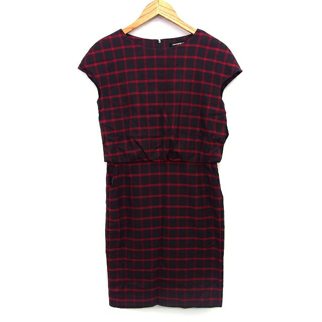 【中古】ストロベリーフィールズ STRAWBERRY-FIELDS ワンピース Aライン 膝丈 格子柄 レイヤード風 バルーン 半袖 丸首 綿混 ダークブラウン 茶 /HT28 レディース 【ベクトル 古着】 240510