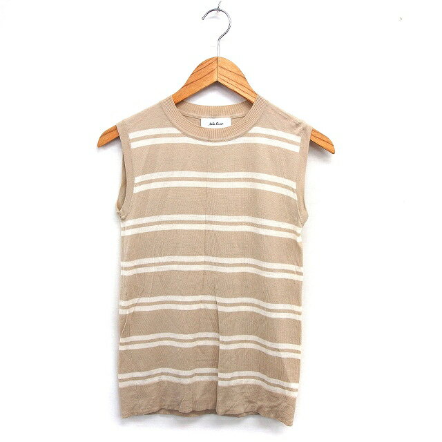 【中古】ミラオーウェン Mila Owen ニット セーター ウール リブ ボーダー ストレッチ ハイゲージ ノースリーブ F ベージュ /NT29 レディース 【ベクトル 古着】 240515