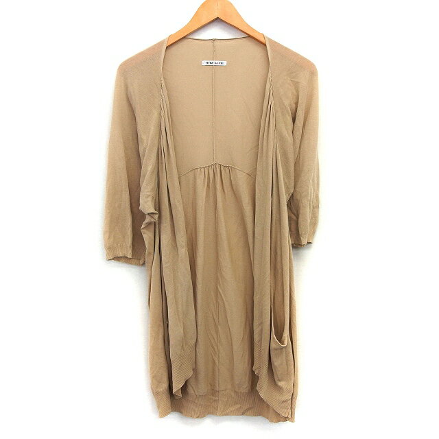 【中古】VIVRE SA VIE トッパー カーディガン ロング 無地 シンプル 切替リブ 七分袖 コットン 綿 M ベージュブラウン 茶 /HT33 レディース 【ベクトル 古着】 240520