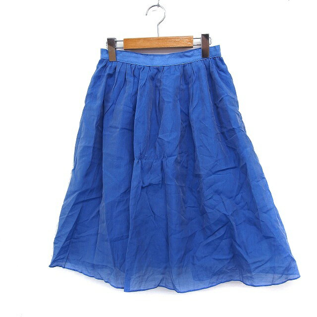 【中古】シップス SHIPS ギャザー スカート ひざ下丈 チュール 無地 シルク混 コットン 綿 38 ブルー 青 /FT4 レディース 【ベクトル 古着】 240530
