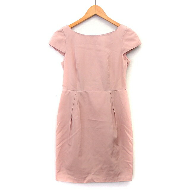 【中古】ジャスグリッティー JUSGLITTY ワンピース Aライン ミニ 膝上 シンプル 切替レース 花柄 リボン フリル タック 半袖 丸首 綿混 1 ピンクベージュ /HT7 レディース 【ベクトル 古着】 240530