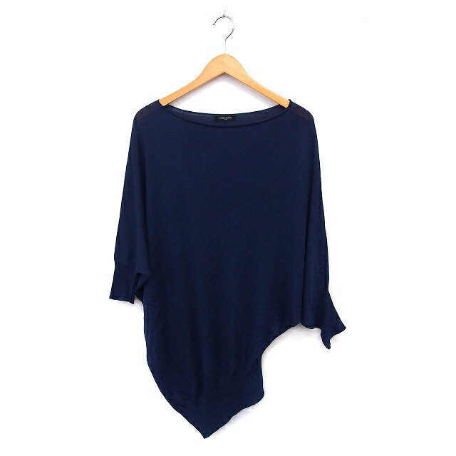 【中古】ユナイテッドアローズ UNITED ARROWS ニット セーター リブ アシンメトリー ボートネック ハイゲージ 七分袖 紺 ネイビー /NT24 レディース 【ベクトル 古着】 240606