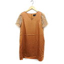 【中古】ユナイテッドアローズ UNITED ARROWS フォーマル ワンピース ドレス 袖レース ひざ丈 Vネック 無地 光沢 38 キャメル 茶 /FT11...