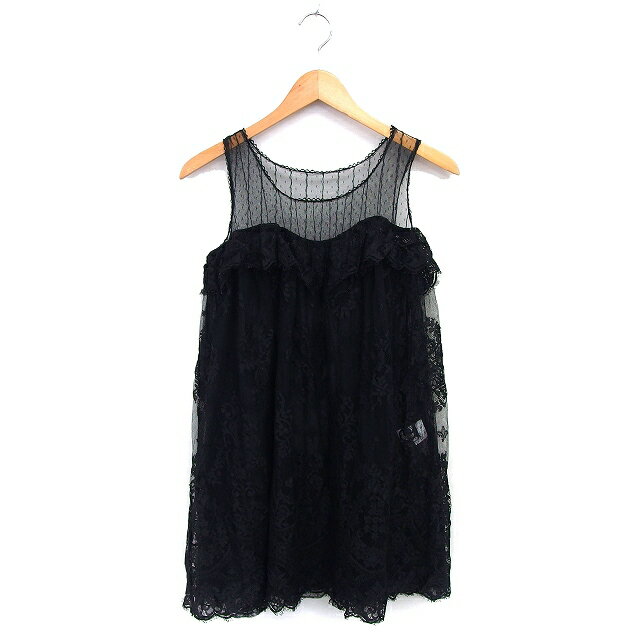 【中古】ジルスチュアート JILL STUART チュニック レース チュール 透け感 ノースリーブ コットン混 0 黒 ブラック /NT6 レディース 【ベクトル 古着】 240617