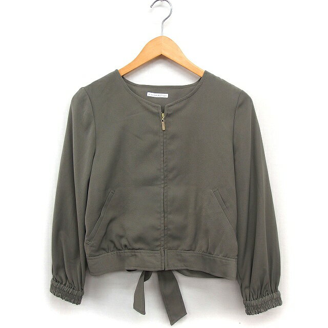 【中古】ウィルセレクション WILLSELECTION ノーカラー ブルゾン バックリボン ジャケット アウター 無地 M カーキ /FT23 レディース 【ベクトル 古着】 240619