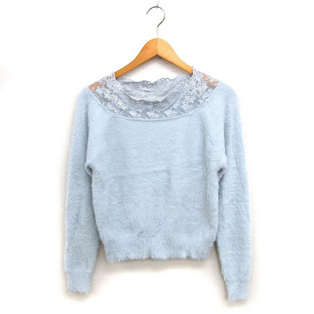 【中古】ビーラディエンス BE RADIANCE シャギーニット セーター レース リブ クロップド チュール ラグランスリーブ 長袖 F ライトブルー /NT19 レディース 【ベクトル 古着】 240807