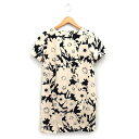 【中古】ブラック バイ マウジー BLACK by moussy ワンピース Iライン ミニ 花柄 バックジップ ラウンドネック 半袖 1 ベージュ 黒 ブラッ...