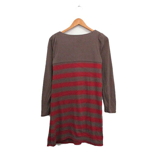 【中古】ナチュラルビューティーベーシック NATURAL BEAUTY BASIC ワンピース ロング 長袖 ボーダー M ブラウン 茶 /KT16 レディース 【ベクトル 古着】 240809