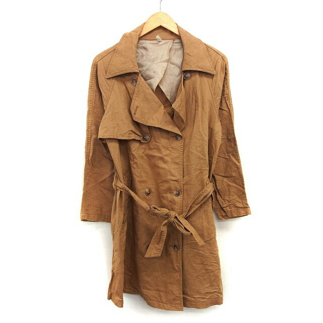 【中古】アングリッド UNGRID トレンチ コート ミドル 背抜き 無地 シンプル ウエストリボン 麻混 綿混 S レザーブラウン 茶 /HT6 レディース 【ベクトル 古着】 240715