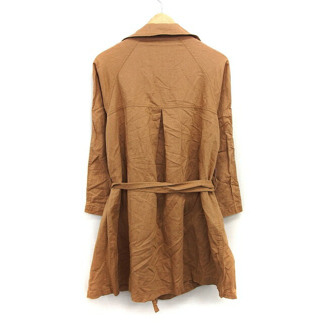 【中古】アングリッド UNGRID トレンチ コート ミドル 背抜き 無地 シンプル ウエストリボン 麻混 綿混 S レザーブラウン 茶 /HT6 レディース 【ベクトル 古着】 240715