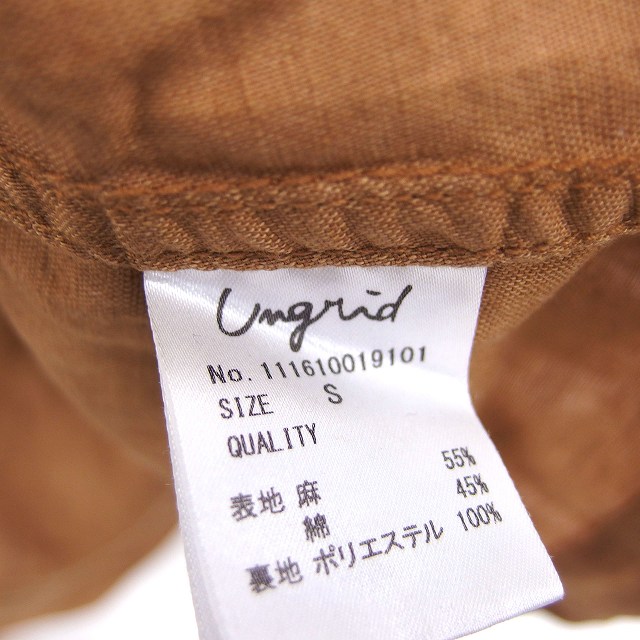 【中古】アングリッド UNGRID トレンチ コート ミドル 背抜き 無地 シンプル ウエストリボン 麻混 綿混 S レザーブラウン 茶 /HT6 レディース 【ベクトル 古着】 240715
