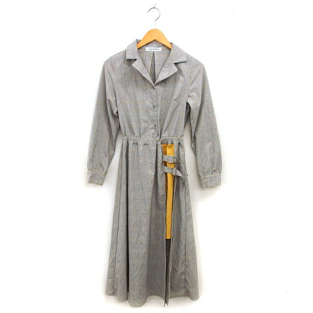 【中古】スパイラルガール SPIRALGIRL ワンピース フレア ロング オープンカラー グレンチェック ベルト ゆったり 長袖 F グレー /NT33 レディース 【ベクトル 古着】 240722