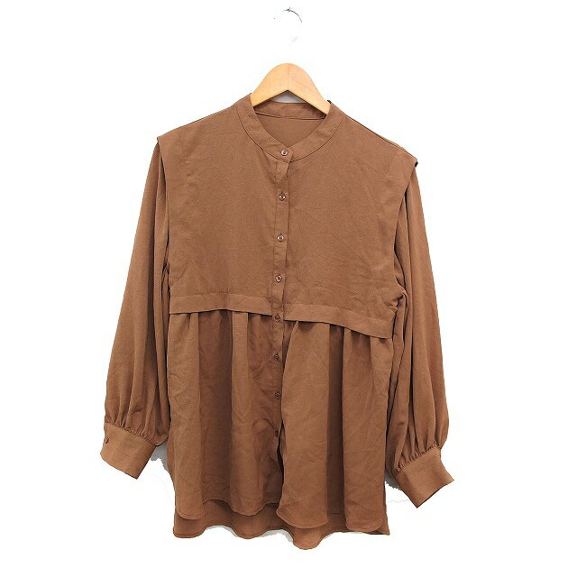 【中古】レトロガール RETRO GIRL シャツ チュニック 長袖 スタンドカラー 無地 シワ加工 F キャメル 茶 /FT4 レディース 【ベクトル 古着】 240724