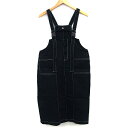 【中古】メルロー merlot デニム ジャンパースカート Aライン ロング シンプル ステッチ スクエアネック コットン 綿 ブラック 黒 /HT25 レディ...