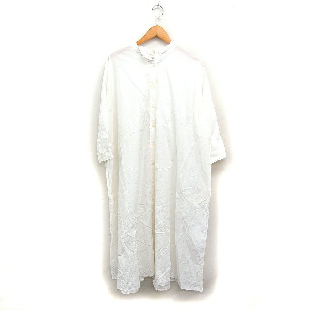 【中古】サマンサモスモス SM2 シャツ ワンピース 七分袖 ロング丈 バックレースアップ 無地 コットン 綿 F ホワイト 白 /FT23 レディース 【ベクトル 古着】 240801
