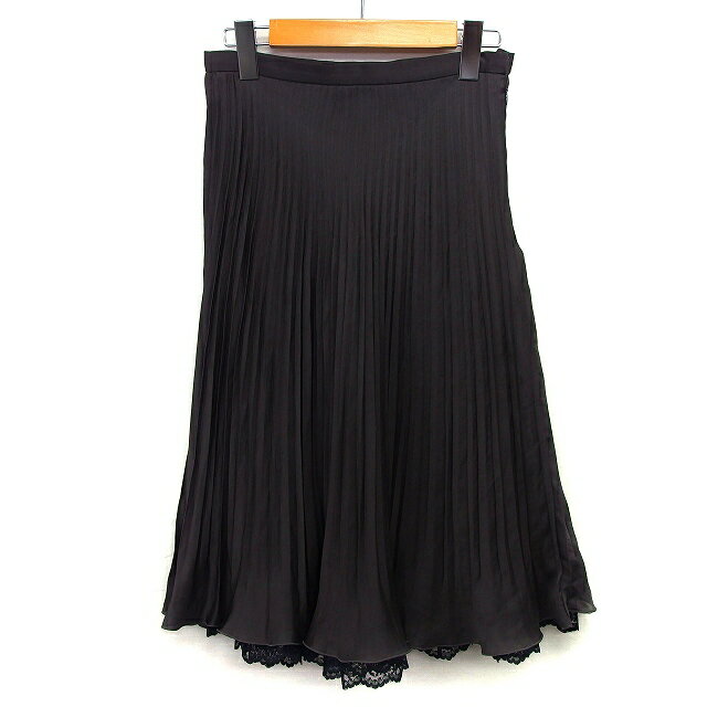 【中古】ストロベリーフィールズ STRAWBERRY-FIELDS プリーツ スカート ロング 切替レース 無地 花柄 チャコール 灰 /HT36 レディース 【ベクトル 古着】 240802