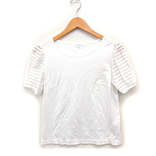 【中古】エムプルミエ M-Premier 袖切替 カットソー Tシャツ 半袖 ボートネック 無地 綿混 36 ホワイト 白 /FT37 レディース 【ベクトル 古着】 240809