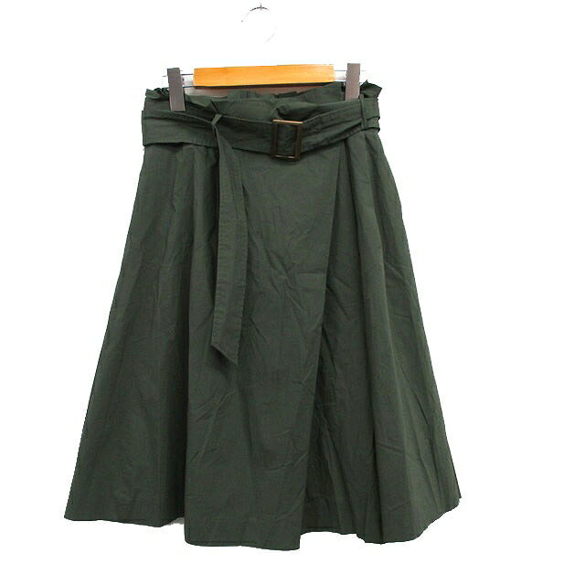 【中古】ストロベリーフィールズ STRAWBERRY-FIELDS フレア スカート ロング ベルト コットン カーキ /KT31 レディース 【ベクトル 古着】 241018