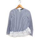 【中古】ザラウーマン ZARA WOMAN 裾レース ストライプ ブラウス 長袖 アシンメトリー コットン 綿 XS グレー 灰 /FT17 レディース 【ベクトル 古着】 241025