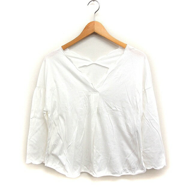 【中古】ロペ ROPE スカラップVネック カットソー Tシャツ 七分袖 無地 コットン 綿 36 ホワイト 白 /FT29 レディース 【ベクトル 古着】 241025
