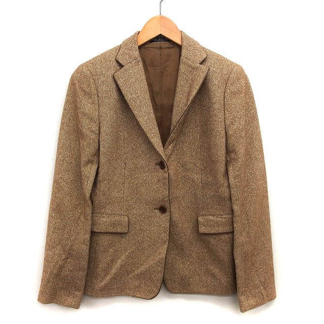 【中古】コムサデモード COMME CA DU MODE テーラード ジャケット シングル ニット パイピング ウール混 シルク混 M ベージュブラウン 茶 /HT30 レディース 【ベクトル 古着】 241024