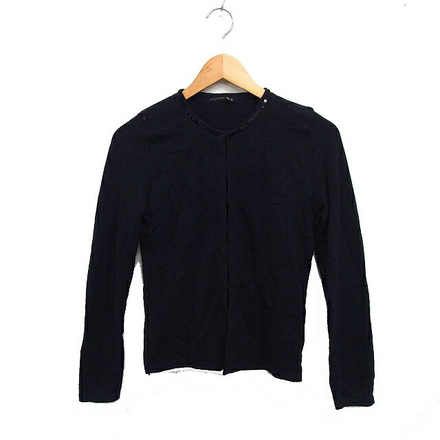 【中古】ストロベリーフィールズ STRAWBERRY-FIELDS ニット カーディガン 丸首 スパンコール装飾 アンゴラ混 無地 ブラック 黒 /FT48 レディース 【ベクトル 古着】 241025