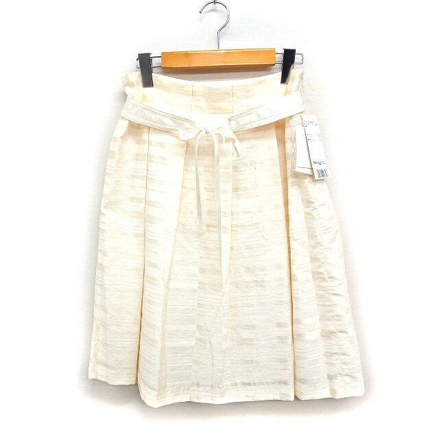 【中古】未使用品 ナチュラルビューティーベーシック NATURAL BEAUTY BASIC タグ付き ボーダー ボックスプリーツスカート ひざ丈 リボン コットン 綿 S オフホワイト 白 /FT29 レディース 【ベクトル 古着】 241104