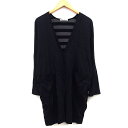 【中古】ブランバスク blanc basque ノーカラー コート ミドル 薄手 切替 無地 ボーダー 柄 Vネック 38 ブラック 黒 チャコール 灰 /HT1 レディース 【ベクトル 古着】 241115