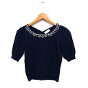 【中古】ロディスポット LODISPOTTO 刺繍 ニット セーター 半袖 ボートネック M ネイビー 紺 /FT26 レディース 【ベクトル 古着】 241121(4)
