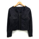 【中古】プロフィール PROFILE レザー ジャケット 革ジャン ノーカラー ショート丈 シンプル 豚革 38 ブラック 黒 /HT25 レディース 【ベクトル 古着】 241206