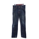 【中古】ヌーディージーンズ nudie jeans デニム ジーンズ ストレート ひげ加工 コットン 綿 レザー ジップフライ W30 紺 ネイビー /NT22...