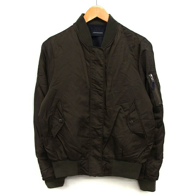 【中古】ジーナシス JEANASIS ナイロン ジャケット ノーカラー ブルゾン 無地 シンプル 切替リブ F オリーブグリーン 緑 /HT16 レディース 【ベクトル 古着】 241213