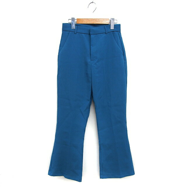 【中古】スピンズ SPINNS スラックス フレア パンツ センタープレス 無地 シンプル ジップフライ S 青 ブルー /NT12 レディース 【ベクトル 古着】 250108