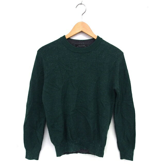 【中古】ナノユニバース nano universe クルーネック ニット セーター リブ ウール混 無地 長袖 S 緑 グリーン /NT18 レディース 【ベクトル 古着】 250115