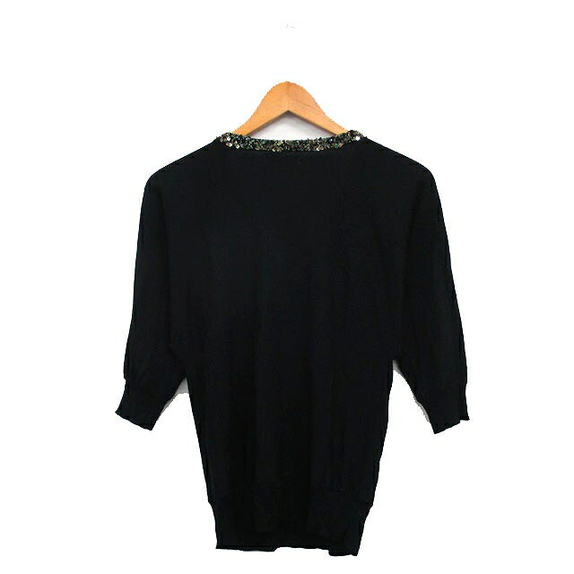 【中古】フリーズショップ Free's SHOP ニット セーター 七分袖 Vネック スパンコール M ブラック 黒 /KT33 レディース 【ベクトル 古着】 250124