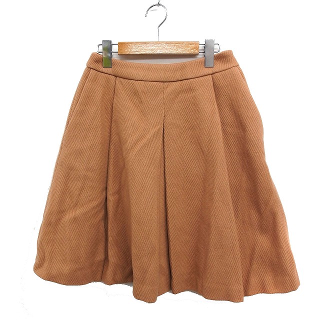 【中古】レストローズ L'EST ROSE ボックスプリーツ スカート ミニ フレア ヘリンボーン ウール 無地 M キャメル 茶 /FT37 レディース 【ベクトル 古着】 250123
