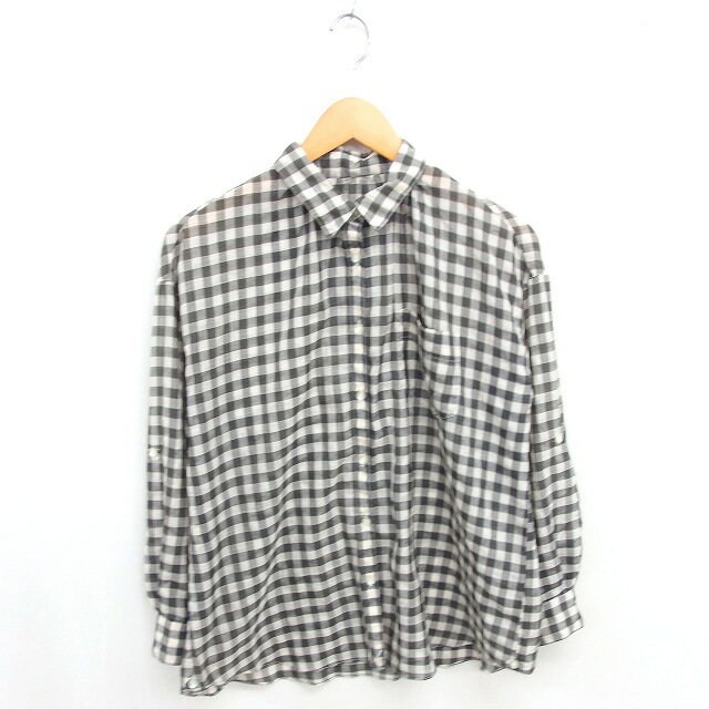 【中古】ティアラ Tiara シャツ ブラウス チェック ステンカラー 透け感 薄手 長袖 アイボリー グレー /TT レディース 【ベクトル 古着..